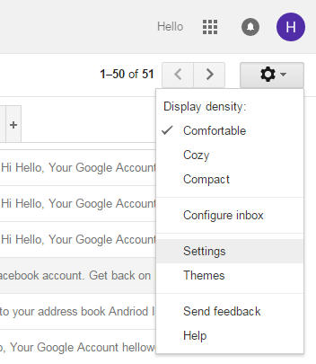 Gmail Settings cog